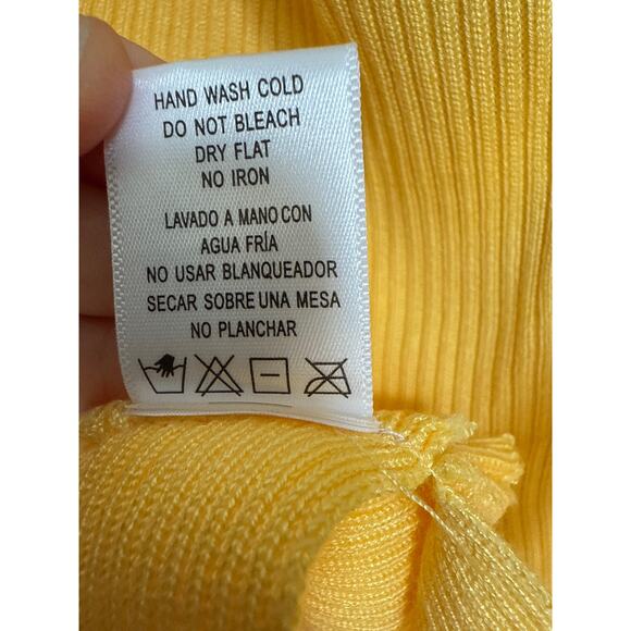 Tie Back, Yellow, Ribbed, Halter Crop Top - Picture 5 of 6